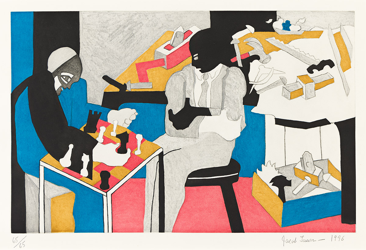 JACOB LAWRENCE (1917 - 2000) Two Builders Playing Chess.